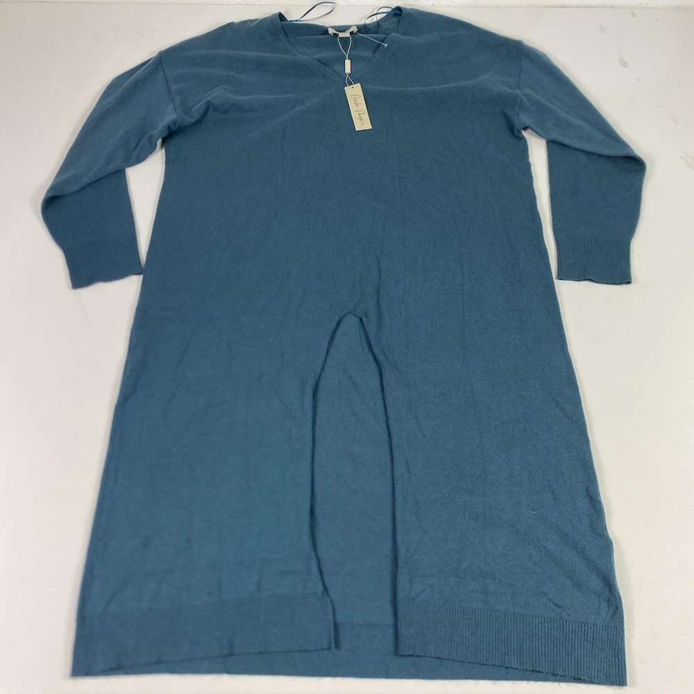 Charlie Paige Sweater Tunic Womens XL Blue Knit V Neck Long Sleeve Dress